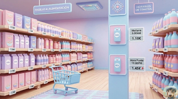Pasillos de supermercado imaginario con precios que fluctúan