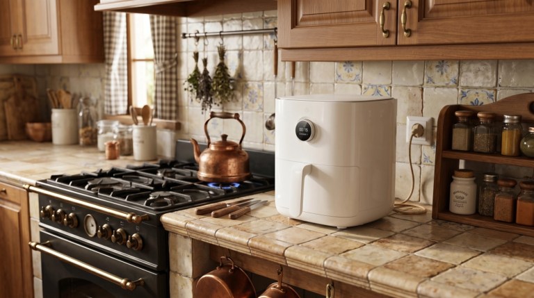 Una cocina tradicional, sobre la encimera una freidora de aire Mi Smart Air Fryer 3.5L